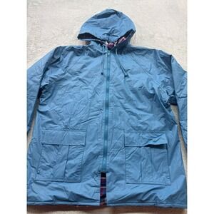 Vintage Misty Harbor Blue Plaid Lined Hooded Rain‎ Jacket Size L Waterproof